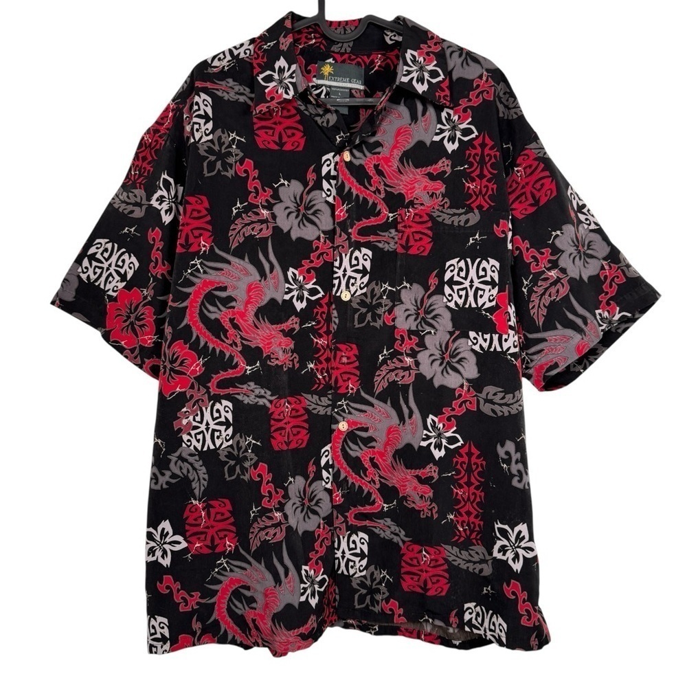 Y2K Extreme Gear Dragon & Floral Hawaiian Shirt - Size L